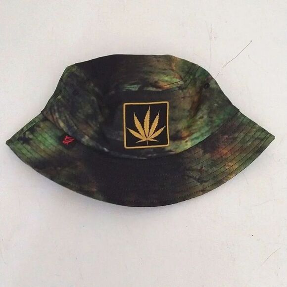 Green Camouflage Tie Dye Leaf Embroidered Unisex Bucket Hat - Picture 3 of 12